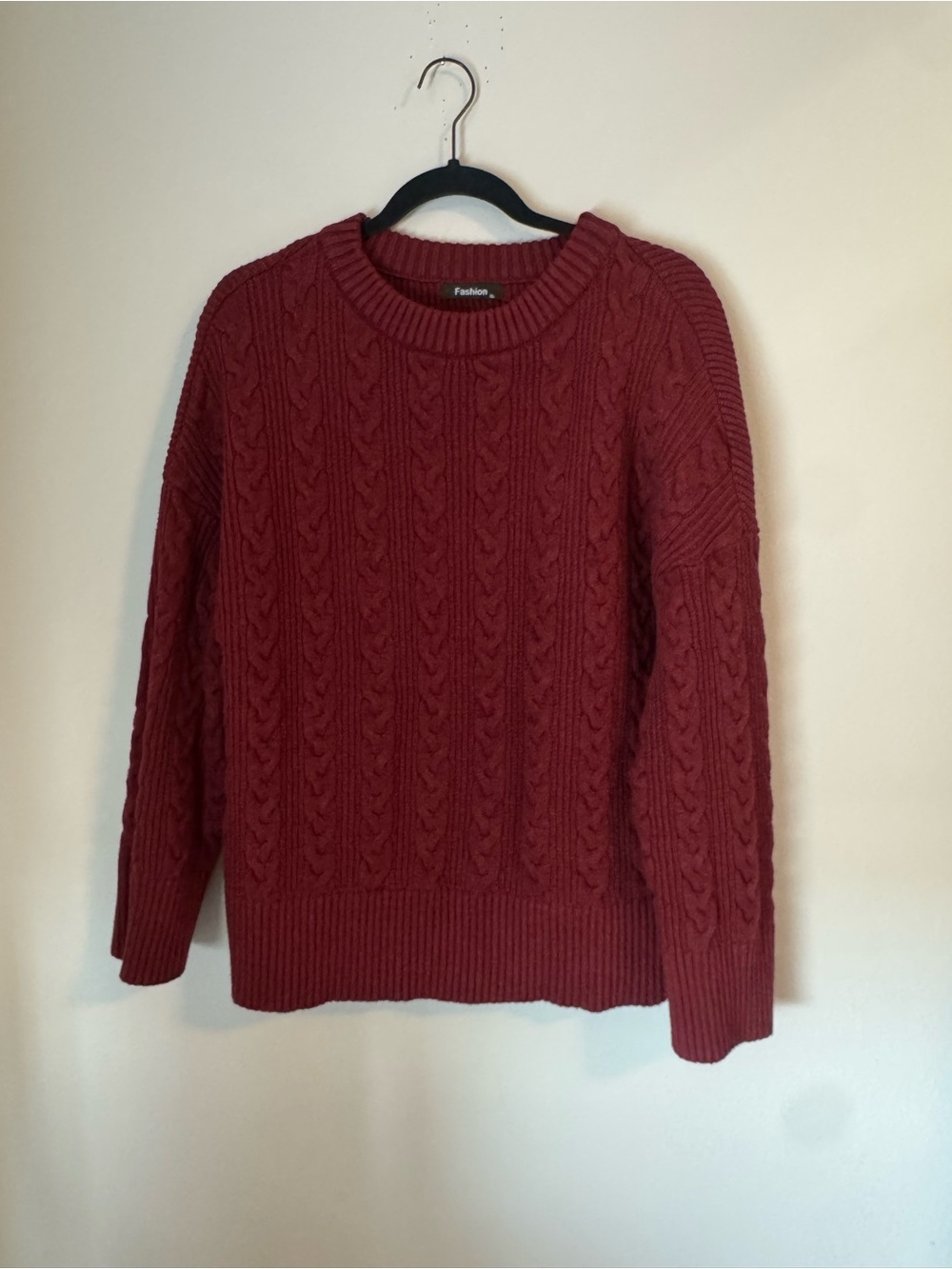 Cable Knit Crewneck Sweater — Berry Red